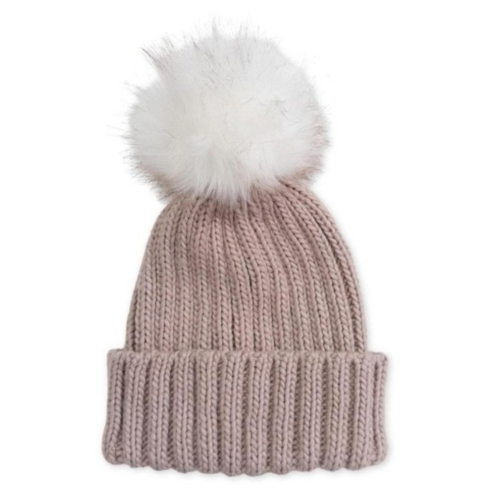 Mountain Warehouse Pom Pom Knit‎ Beanie Womens Winter Faux Fur Bobble Hat Taupe